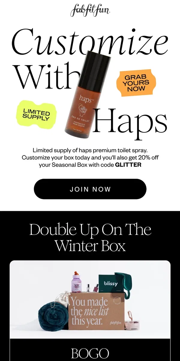 Email from FabFitFun. Wondering what to pick for your box?