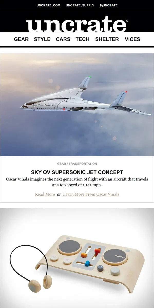 Email from Uncrate. Sky OV Supersonic Jet Concept & more