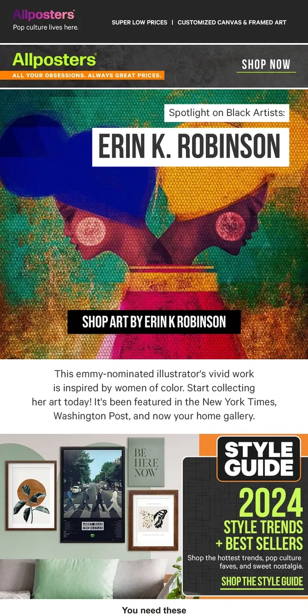 Email from AllPosters. Artist Erin K. Robinson is in the spotlight!