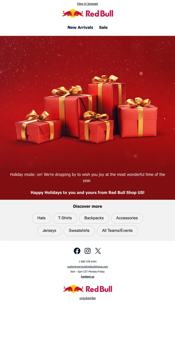 Email from Red Bull. Happy Holidays from Red Bull Shop US! ✨