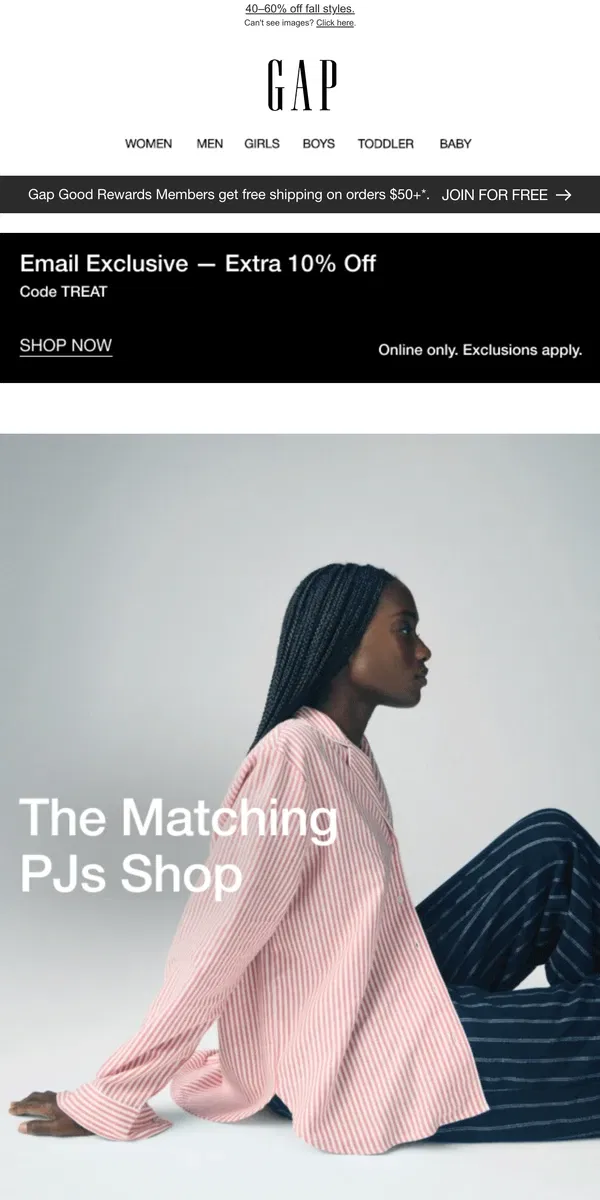 Email from GAP. The Matching PJs Collection