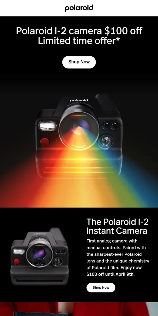 Email from Polaroid. Hey, Polaroid I-2 camera $100 off