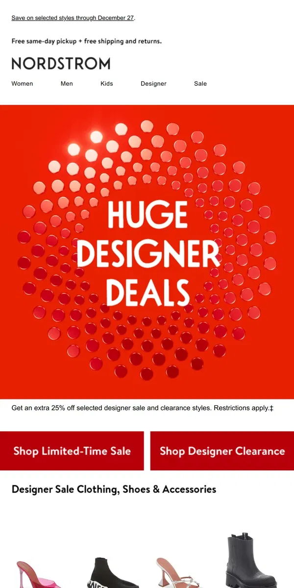 Email from Nordstrom. Extra 25% off designer sale