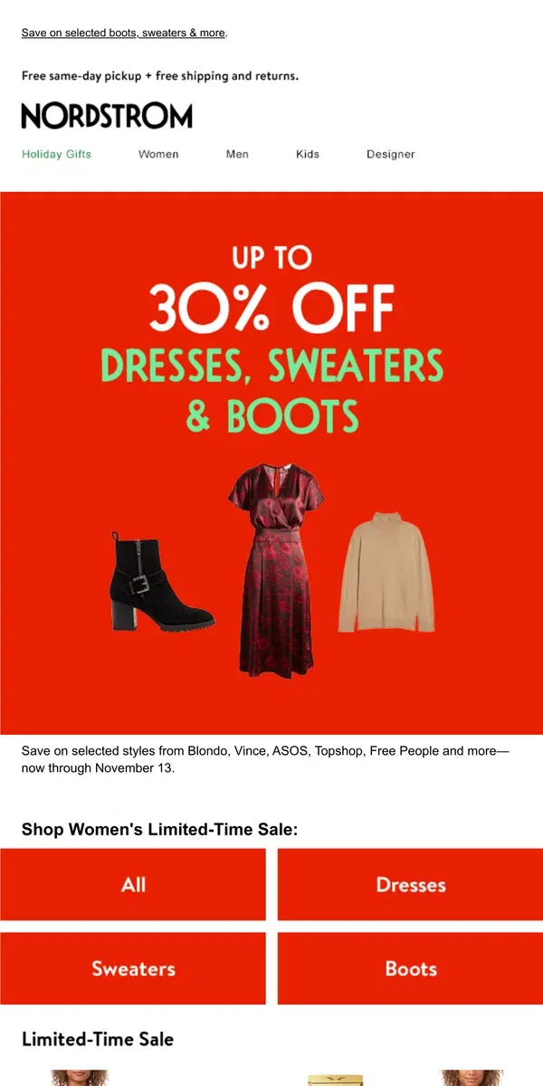 Email from Nordstrom. Up to 30% off: starts NOW & ends soon!