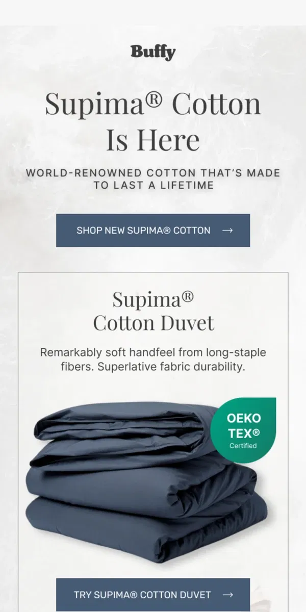 Email from Buffy. 🚨New Product: Supima Cotton