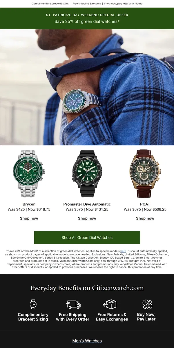 Email from Citizen Watch. Feeling Lucky? Here's a Special Offer for St. Patrick's Day Weekend