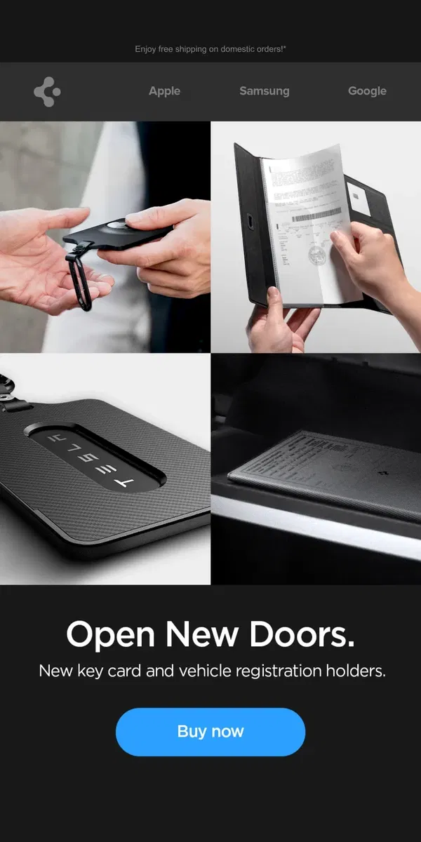 Email from Spigen. Tesla: New key essentials