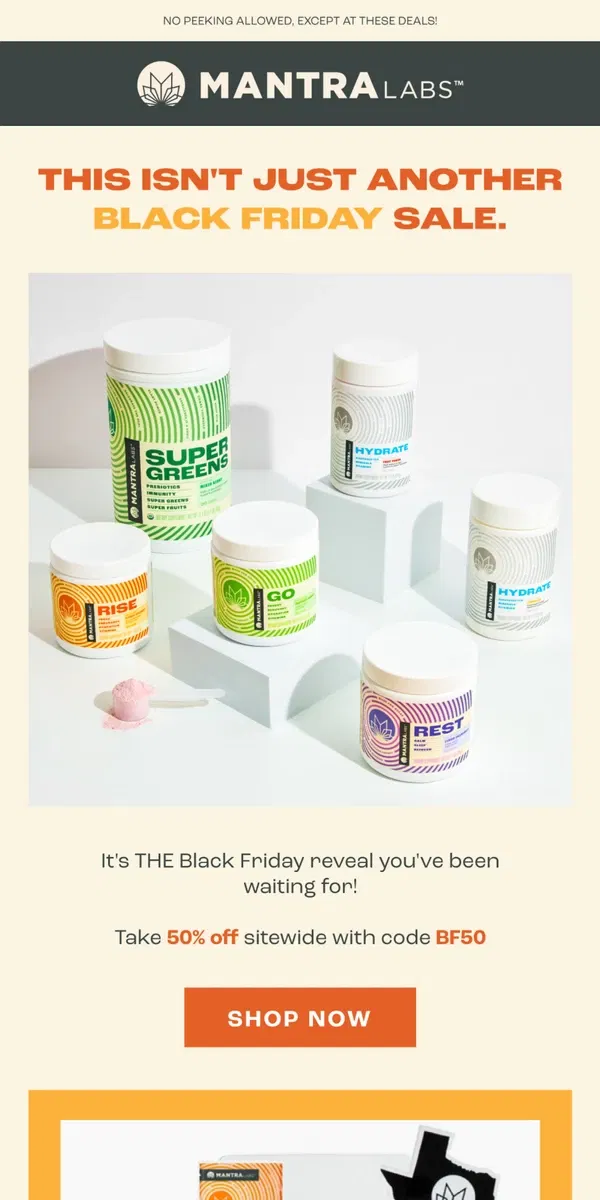 Email from MANTRA Labs. Unbox Your Best Black Friday Yet 🎁 50% Off Sitewide!