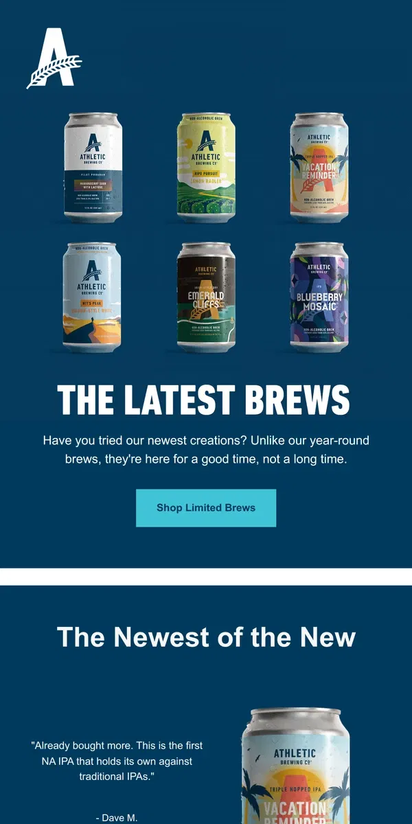 Email from Athletic Brewing Co. The Latest Brews: January 🍺✨