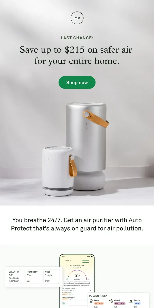 Email from Molekule. The price of clean air is about to go up.