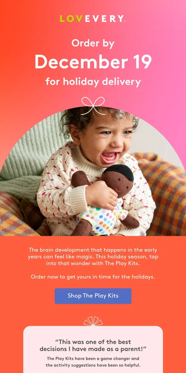 Email from Lovevery. Tap into childhood magic this season