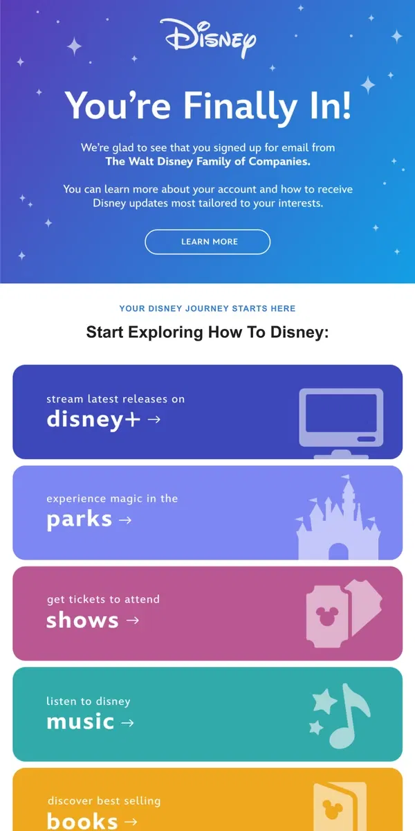 Email from shopDisney. You're in! Get the inside look to all things Disney!