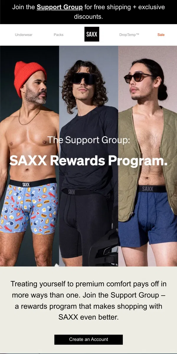 Email from SAXX Underwear. Join the SAXX Support Group