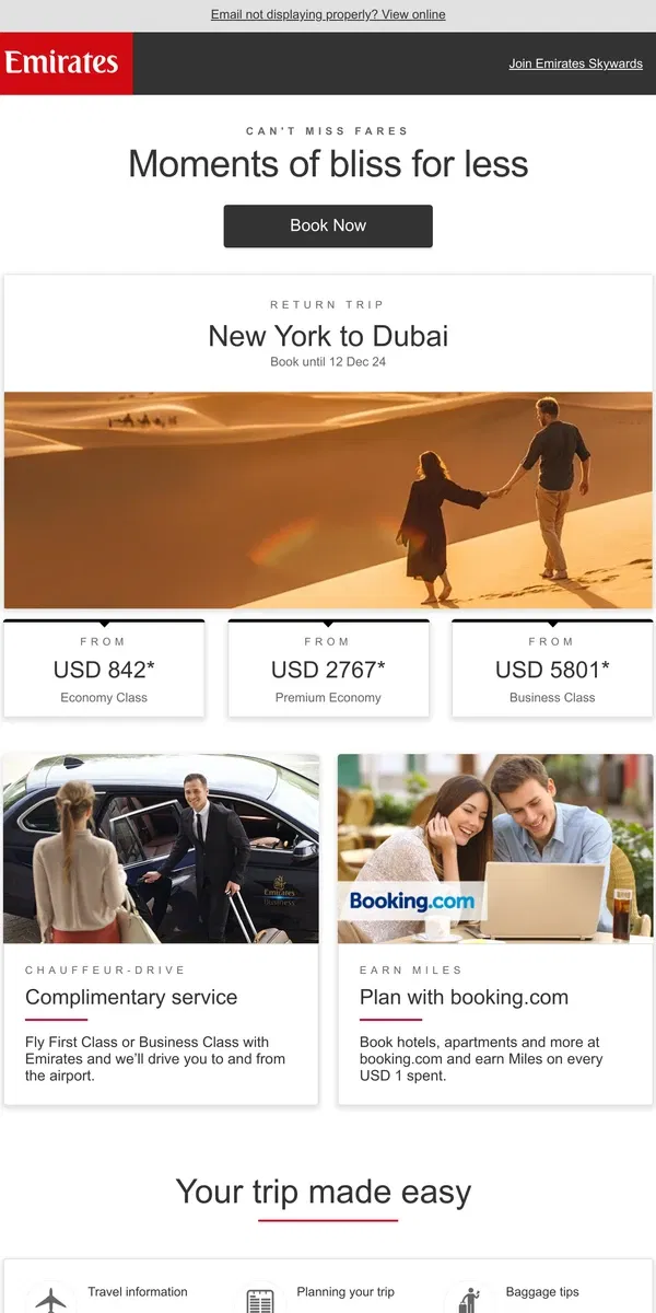 Email from Emirates. Enjoy your dream holiday in Dubai for less