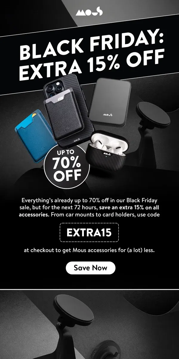 Email from Mous. Black Friday: Extra 15% off