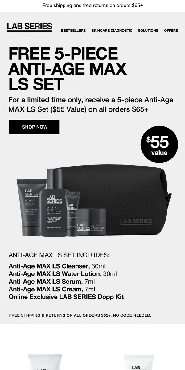 Email from Lab Series. Ends Tonight! FREE 5-Piece Anti-Age MAX LS Set