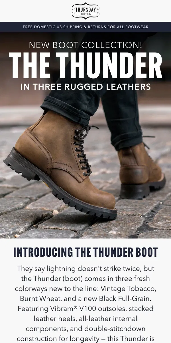 Email from Thursday Boot Company. New Boot Collection: The Thunder