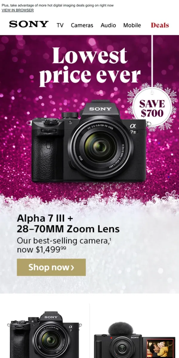 Email from Sony. Our Lowest Price Ever on the Alpha 7 III | Save $700