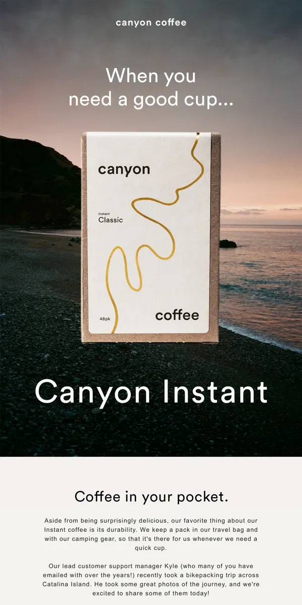 Email from Canyon Coffee. Instant On the Road