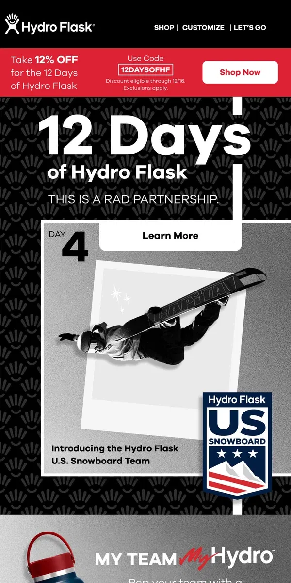 Email from Hydro Flask. A rad new partnership