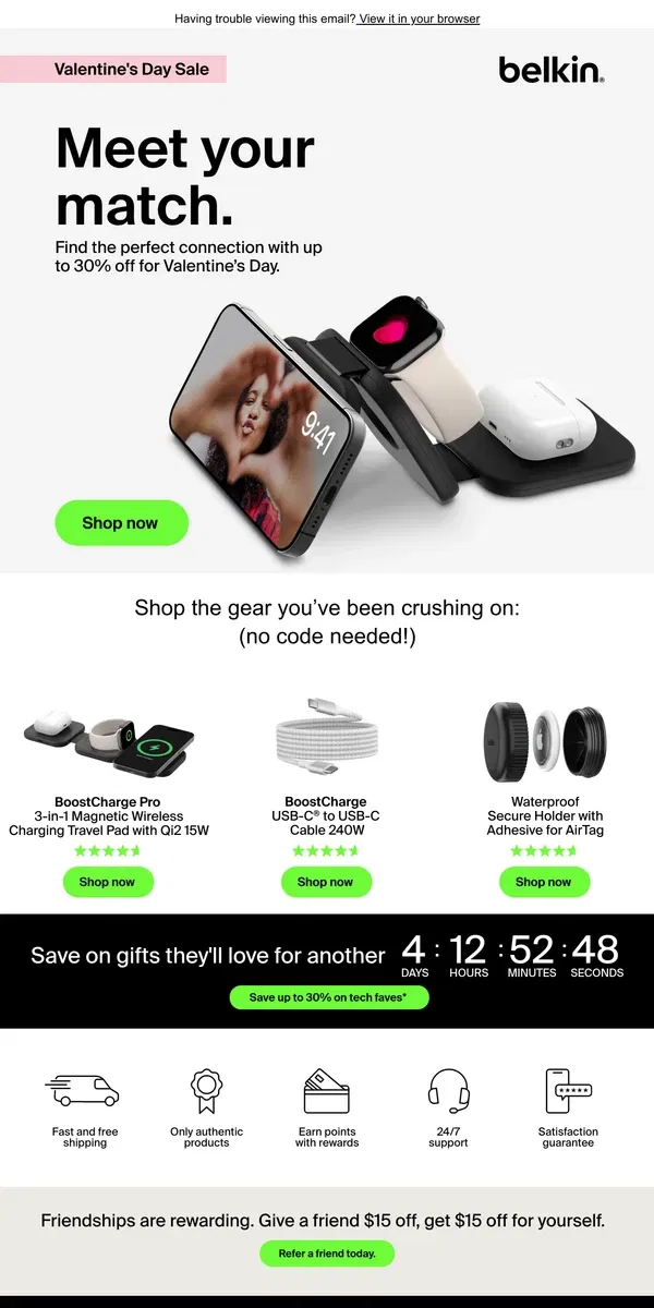 Email from Belkin. Valentine’s Day Deals are fully charged 🔋