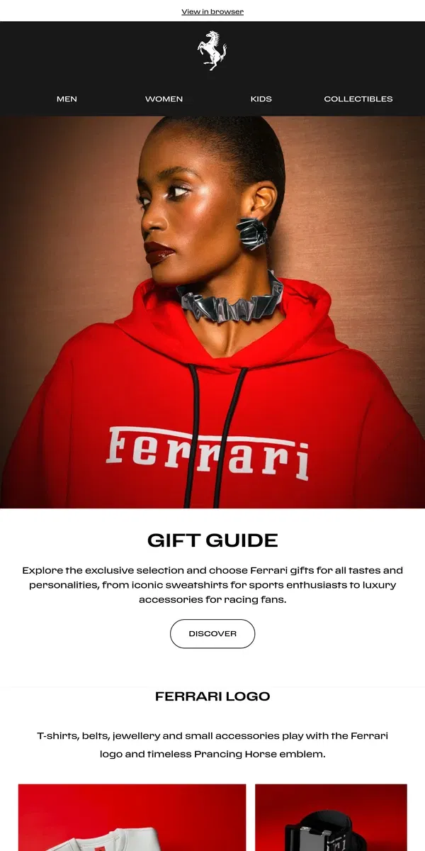 Email from Ferrari. Gift guide: check out Ferrari's gift ideas