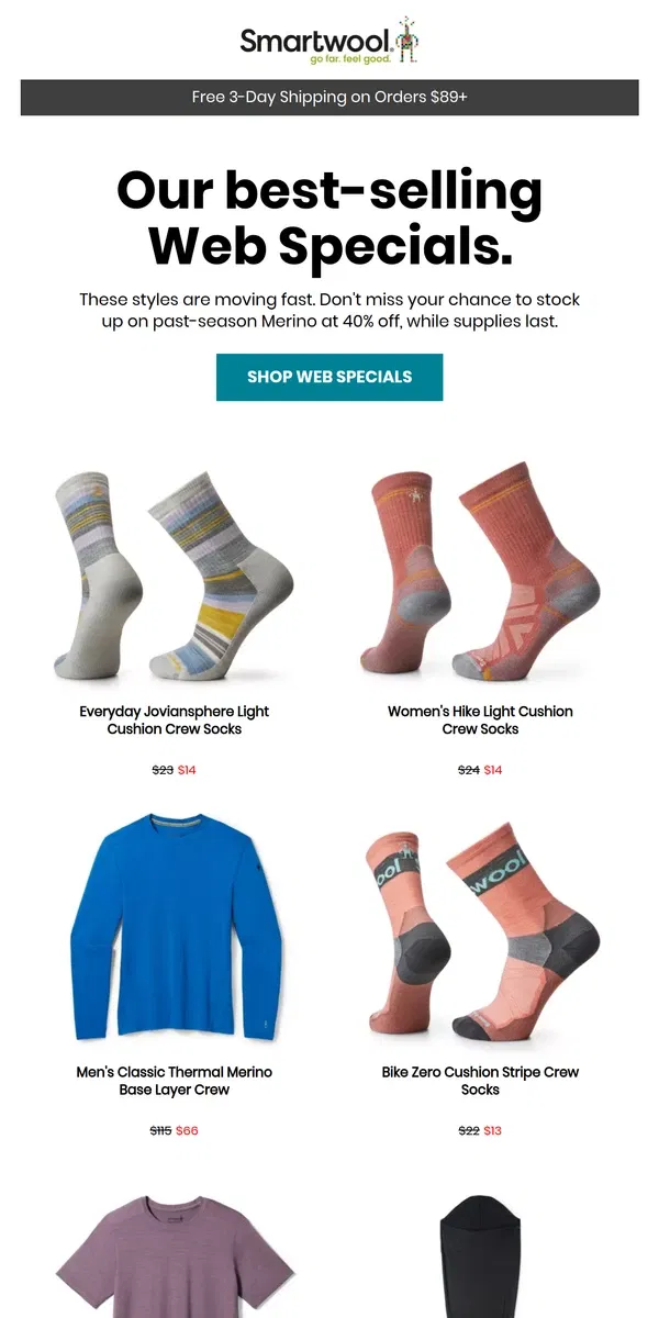 Email from Smartwool. These best sellers are 40% off.