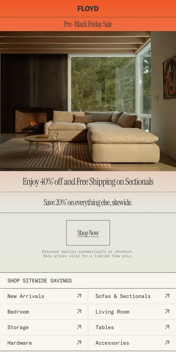 Email from Floyd Home. Treat yourself to sitewide savings