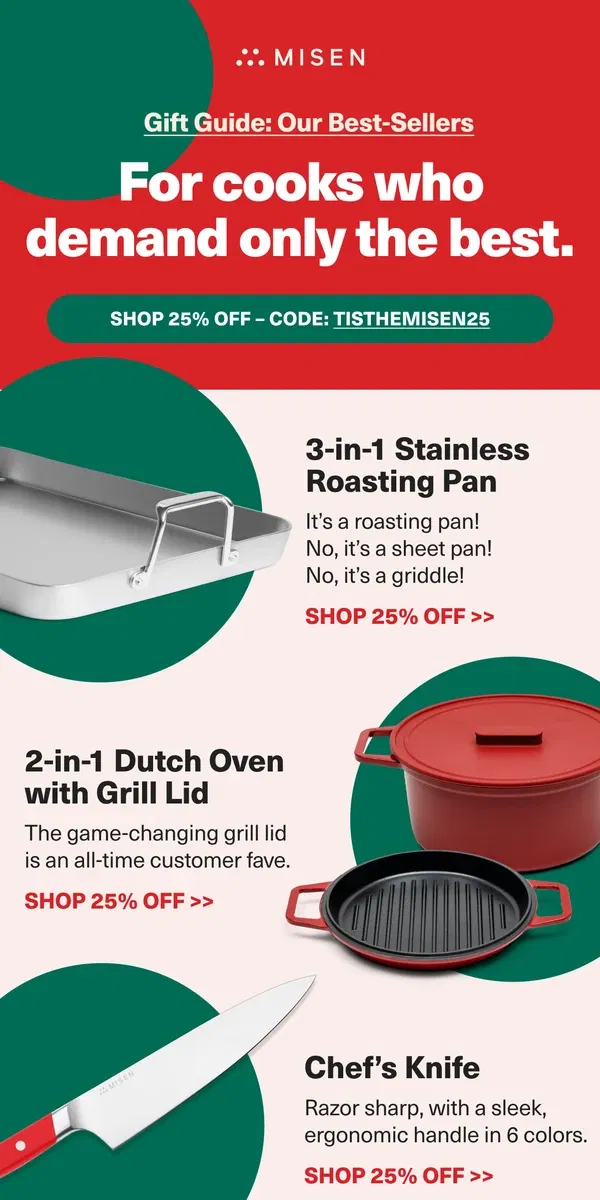 Email from Misen. 25% Off Gifts that Sleigh the Season