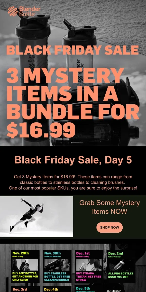 Email from BlenderBottle. BLACK FRIDAY SALE, Day 5 🖐️💪