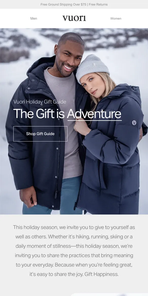 Email from Vuori. Now Available: Holiday Gift Guide