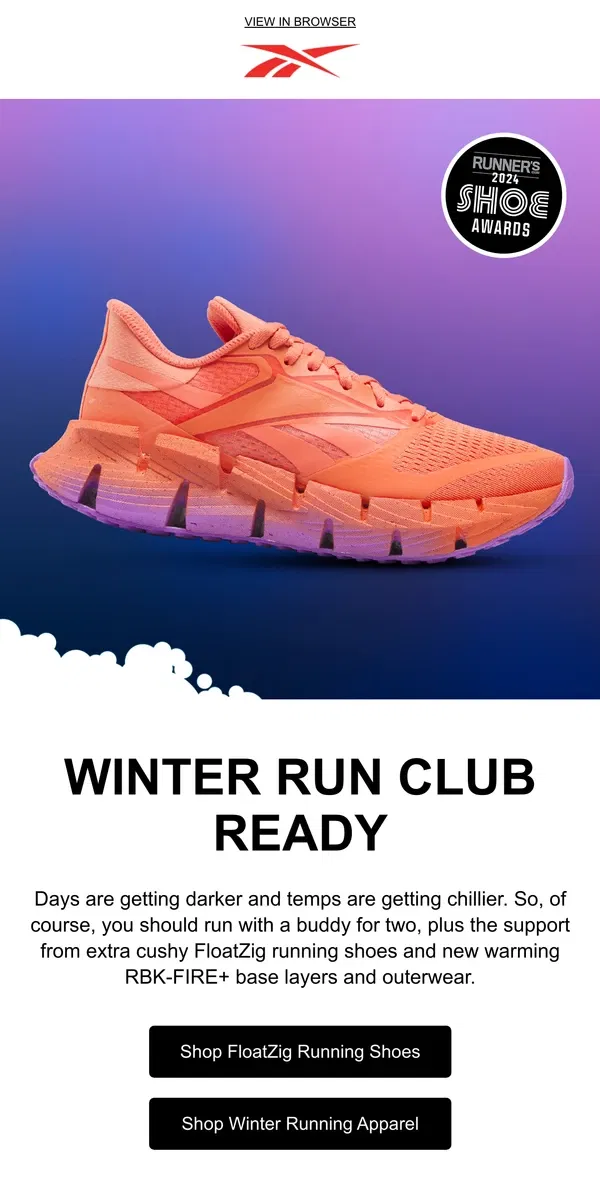 Email from Reebok. Get winter run club ready 🏃🏃‍♀️🏃‍♂️