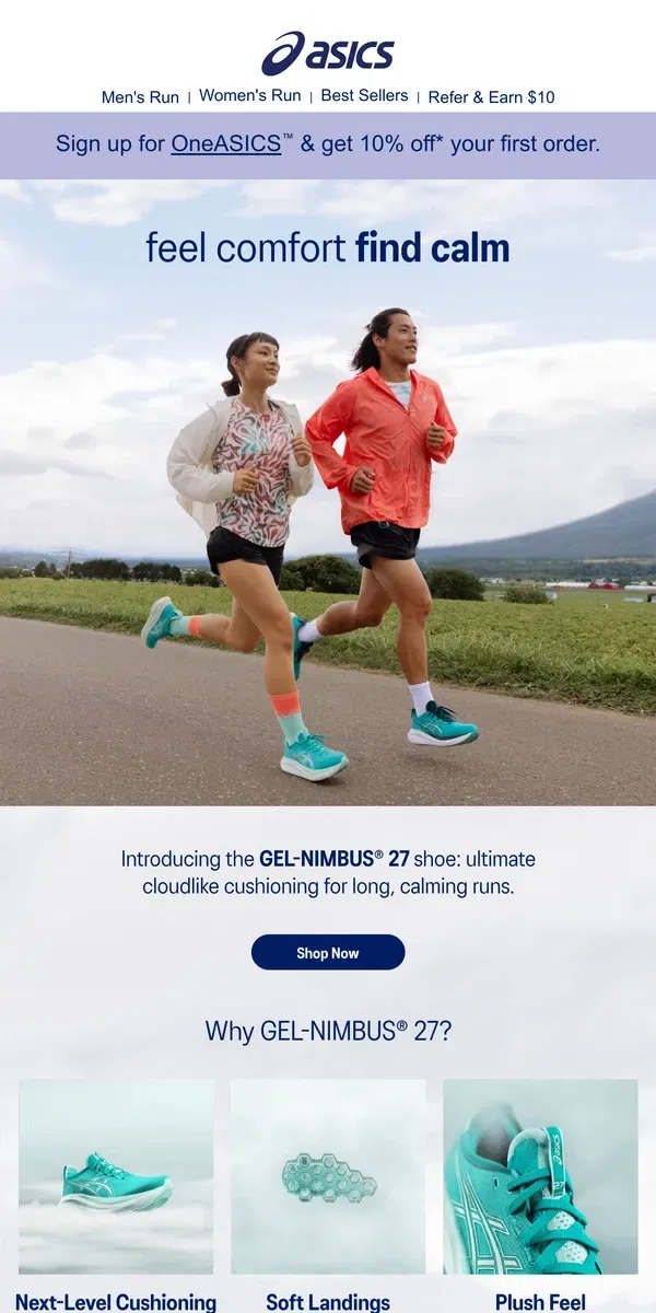 Email from ASICS. GEL-NIMBUS® 27 is here