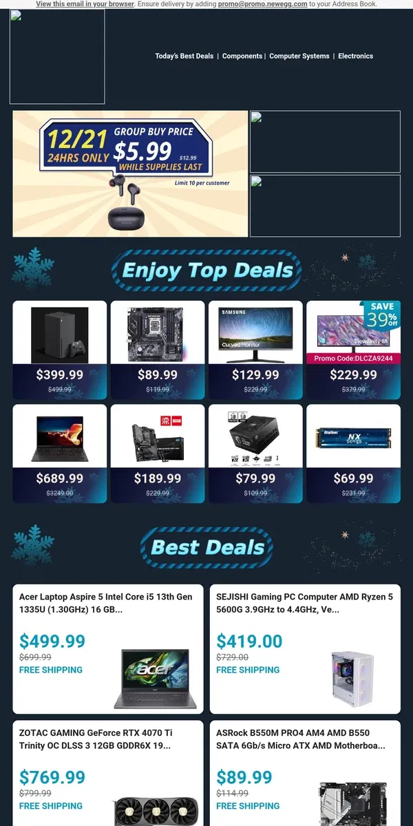 Email from Newegg. Only $229.99! 🚀 Samsung S50GC 34" WQHD Monitor! 🌟