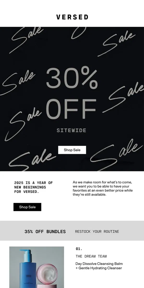 Email from Versed Skin. SALE STARTS NOW: 30% Off Skincare