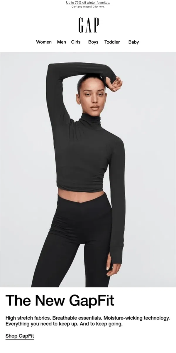 Email from GAP. The activewear drop