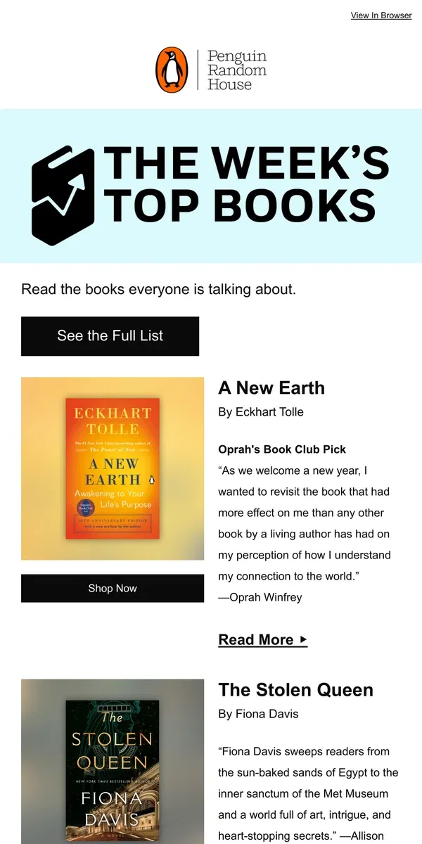 Email from Penguin Random House. This Week’s Most Popular Books Are …