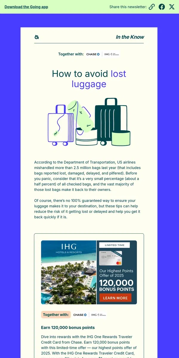 Email from Going. Don’t lose your luggage: 9 tips to help
