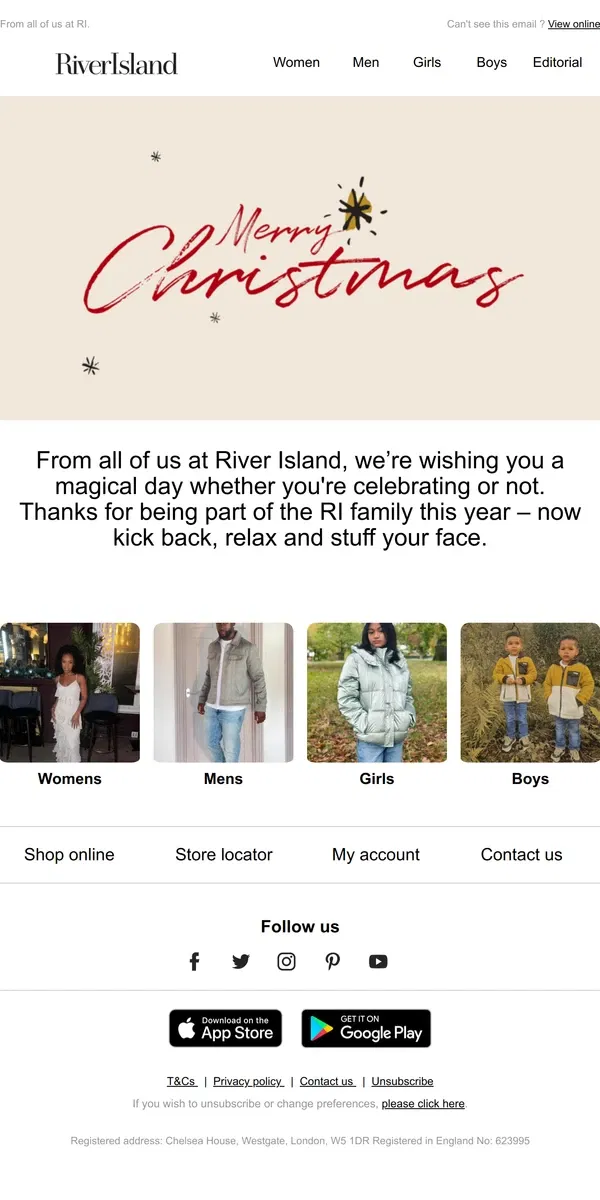 Email from River Island. Happy Christmas! 🎄​