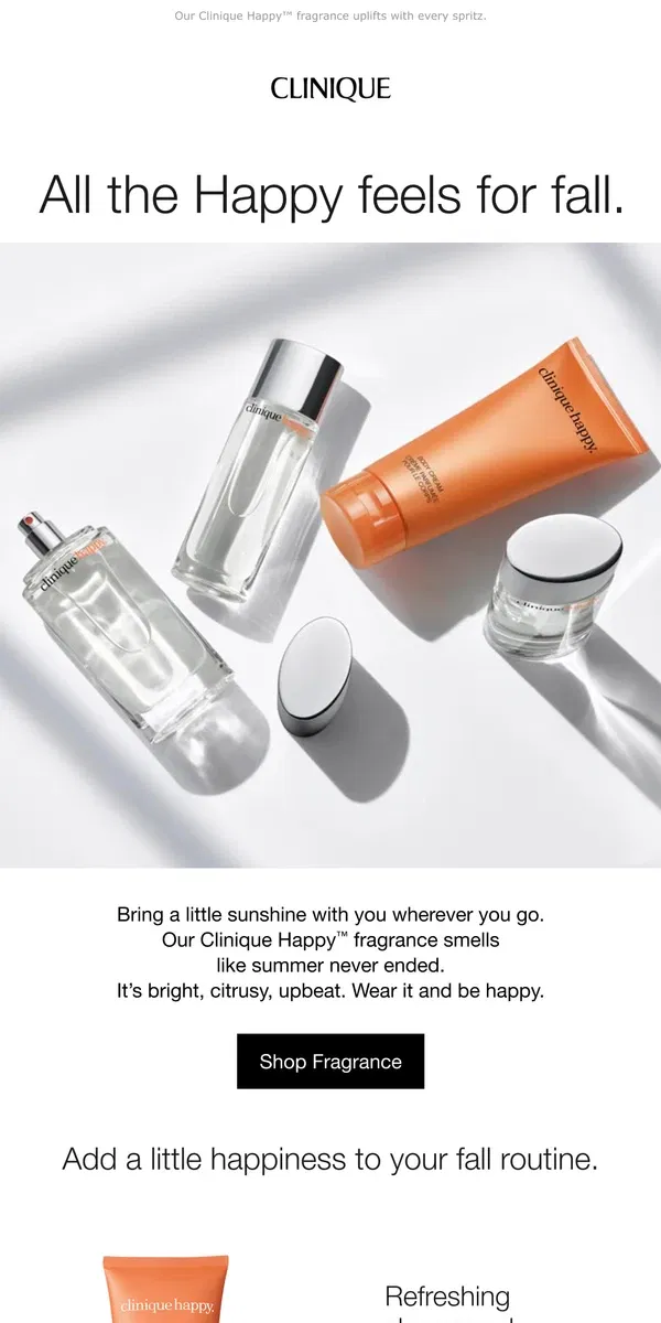 Email from Clinique. Your spritz of sunshine for fall 🧡☀️🍊