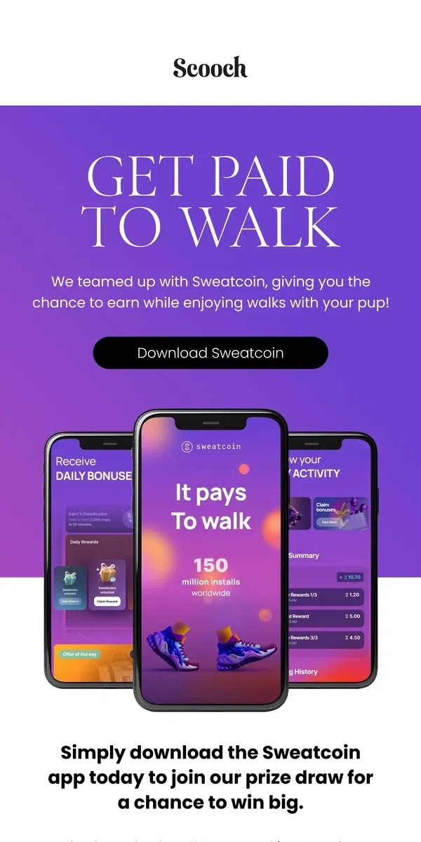 Email from Scooch. Get paid while you walk your pup!