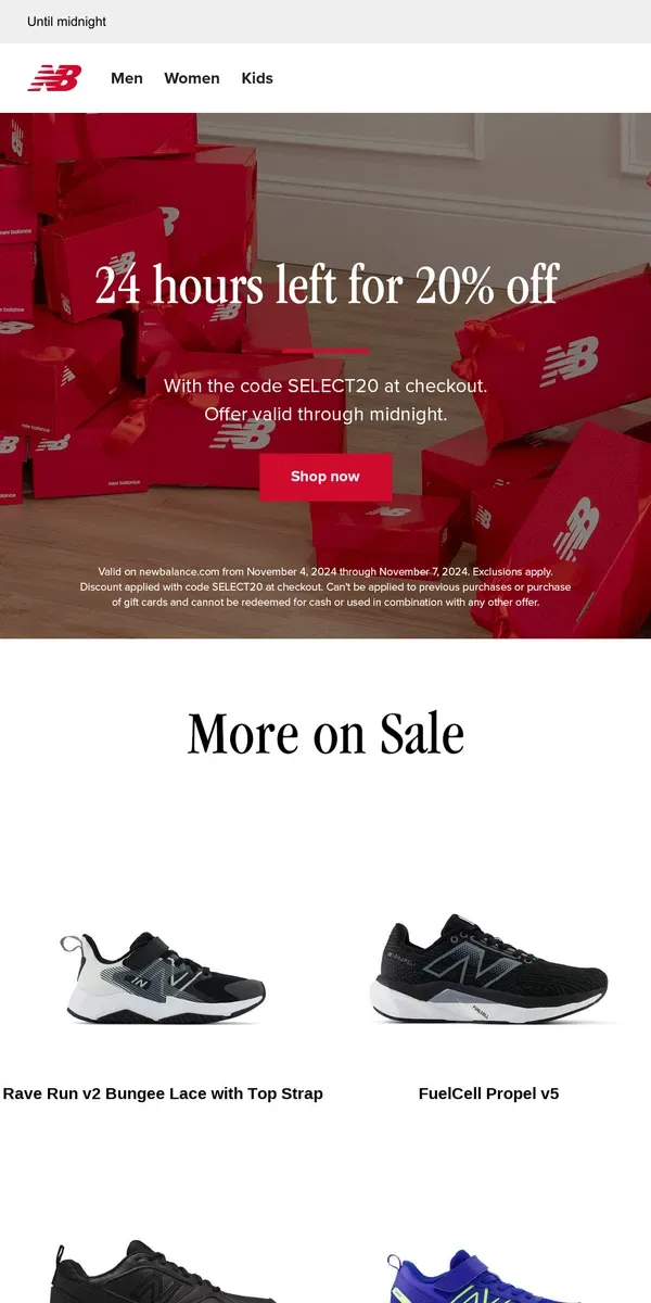 Email from New Balance. Last day: 20% off select styles