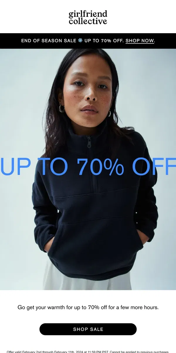 Email from Girlfriend Collective. last day: end of season sale