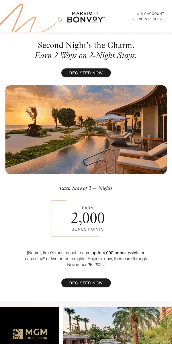 Email from Marriott Bonvoy. Don’t Miss Out: Earn up to 4,000 Bonus Points on Each Stay