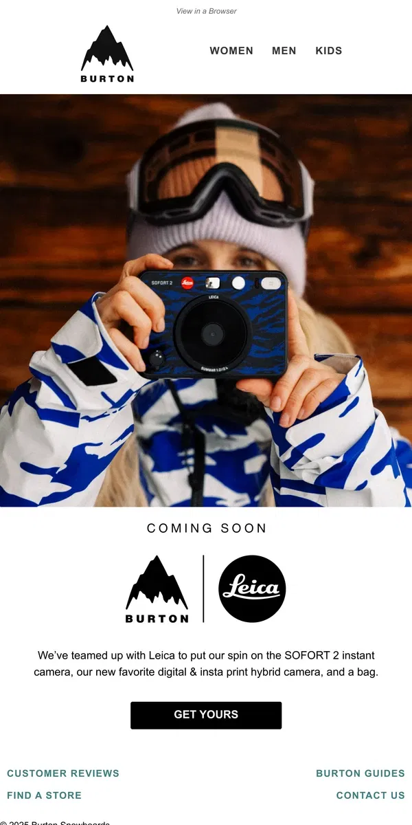 Email from Burton. Leica SOFORT 2 Burton Edition