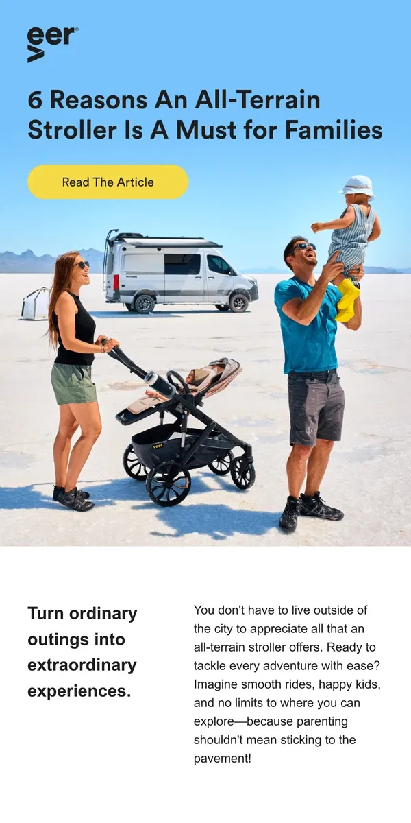 Email from Veer. Beyond the Sidewalk: Why you want an All-Terrain Stroller