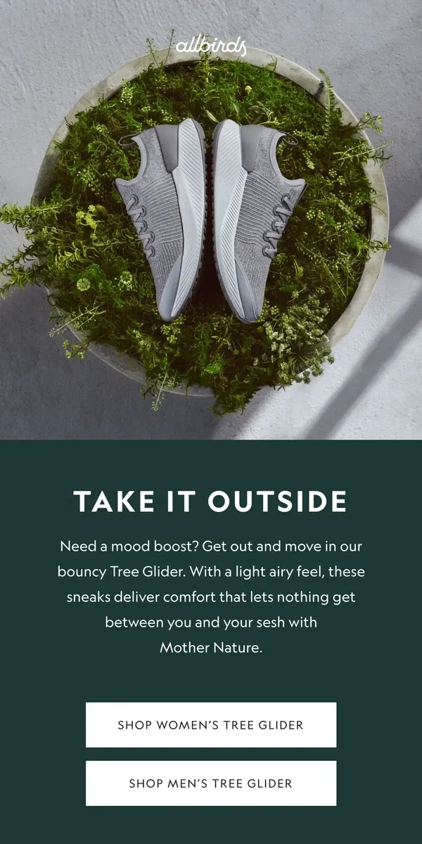 Email from Allbirds. Let’s Step Outside