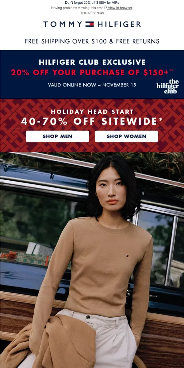 Email from Tommy Hilfiger. Winter essentials on sale! 40-70% off coats, sweaters & tees!