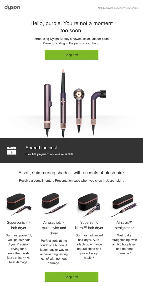 Email from Dyson. Hello, purple