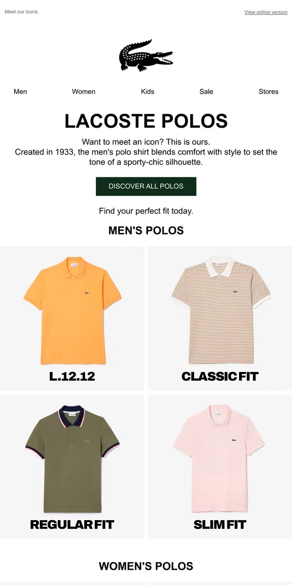 Email from Lacoste. Your Polo Guide For Him & Her